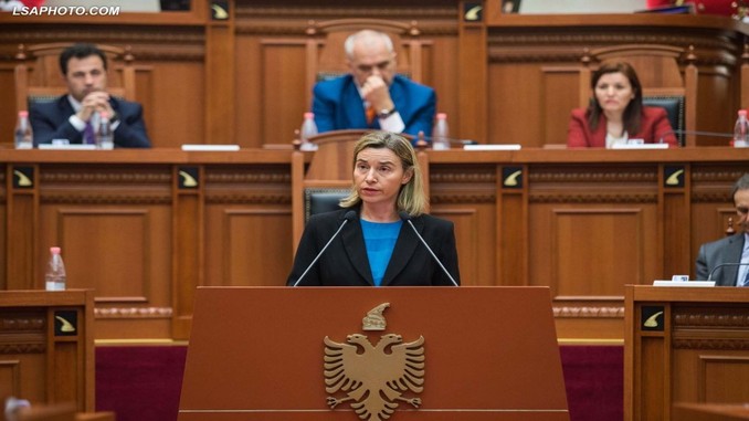 Federica Mogherini delivers speech in the Albanian Parliament in March