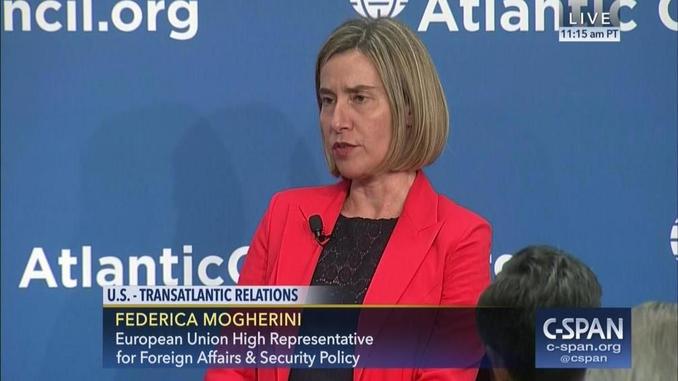 EU Top Diplomat Mogherini calls for unity on justice reform in Albania from Washington DC