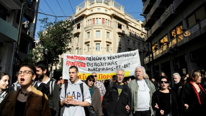 Greek tax workers protest against austerity as euro group meets in Brussels